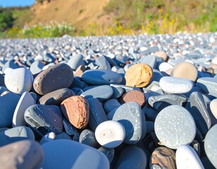 Close-up view of a colorful pebble beach
