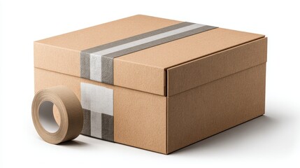 delivery box mockup with tape, isolated on white background