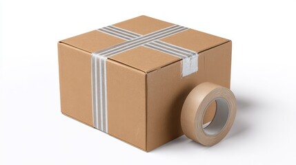 delivery box mockup with tape, isolated on white background