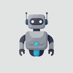 A modern, friendly cartoon robot character with glowing white eyes and blue accents, depicted in a flat vector illustration style.