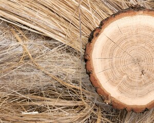 Slice of wood with bark and growth, Macro Photography Of Natural Wood Texture, Old wooden oak tree...