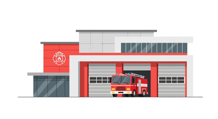 Modern Fire Station Building with Emergency Vehicle