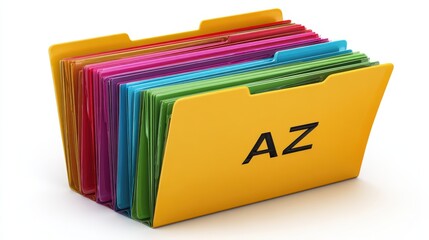 file folders labeled A-Z in stack, isolated on white background