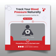 Blood pressure naturally preventive care social media post design and web banner template