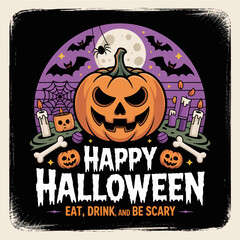 2d vector illustration Halloween t shirt icon design items ghost character Candles in carved pumpkin 