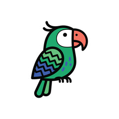 Cute cartoon parrot bird illustration with green feathers.