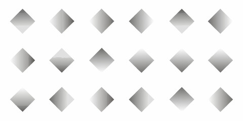 Collection of fifteen abstract grey gradient diamond shapes on a white background