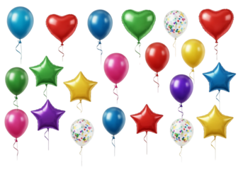 Collection of colorful balloons isolated on transparent background