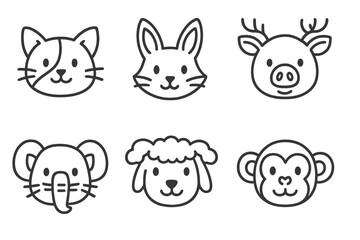 Animal Face Mashups. Line style icons of cute animal face mashups: cat-dog hybrid, fox-bunny face, bear-lion mashup, pig-deer