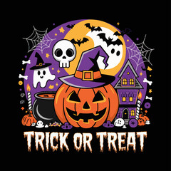 2d vector illustration Halloween t shirt icon design items ghost character Candles in carved pumpkin