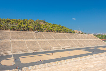 Stade panathénaïque d'Athènes en Grèce. Monument antique en marbre blanc.
