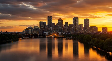 Fototapeta premium City skyline sunset reflection