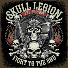 Vector Bold skull illustrations with crossed swords, wings, shields, and flaming elements. Gothic and warrior-inspired vector art featuring chains, bones, and dramatic . Perfect for t-shirt prints,