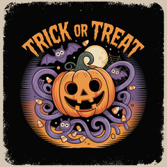 2d vector illustration Halloween t shirt icon design items ghost character Candles in carved pumpkin