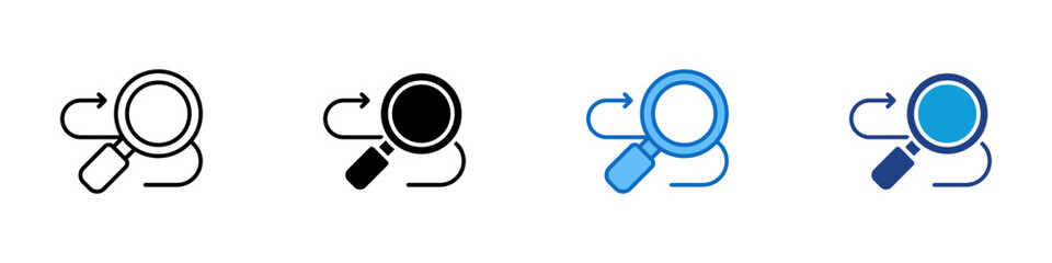 Review Cycle Multiple Style Icon Design Vector - magnifying glass and arrow, symbolizing continuous review, analysis, or double-checking