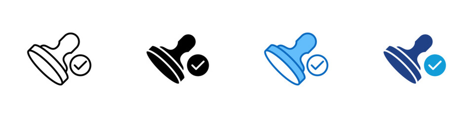 Certified Stamp Multiple Style Icon Design Vector - rubber stamp with a check mark symbolizing validation, certification, and approval