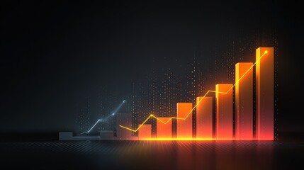 Glowing Orange Bar Graph with Upward Trend on Dark Background