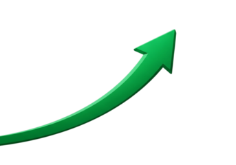 Green arrow pointing upwards isolated on transparent background