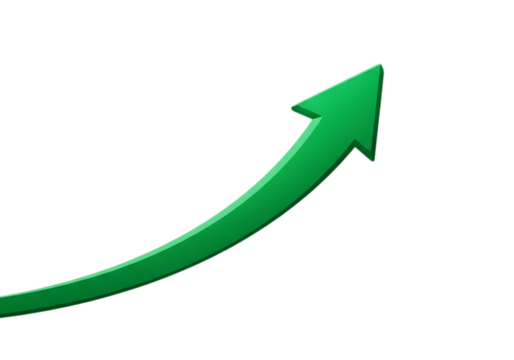 Green arrow pointing upwards isolated on transparent background