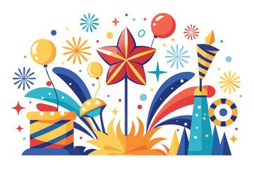 Elegant vector illustration of golden fireworks on a dark blue background. Perfect for festive designs, New Year celebrations, holiday decorations, party invitations, greeting cards, and event posters