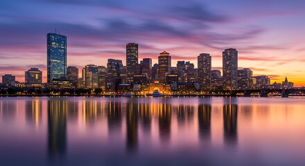 Naklejka premium City skyline sunset reflection