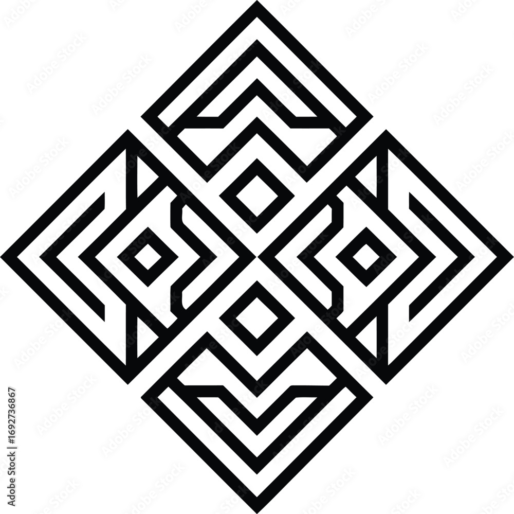 Poster abstract geometric pattern featuring bold black lines and intricate diamond shapes evoking a sense o