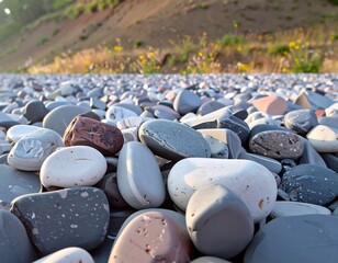 Close-up view of colorful pebbles on a beach