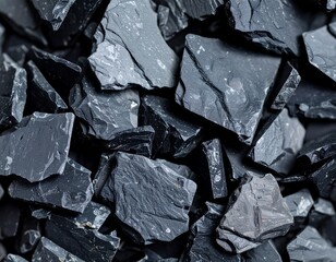 Close-up view of dark gray/black slate rock fragments