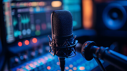 Headphones and mic at the radio station