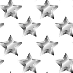 seamless pattern with realistic silver stars, new year pattern with stars, 3d silver star