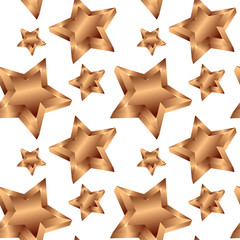 seamless pattern with realistic bronze stars, new year pattern with stars, 3d bronze star