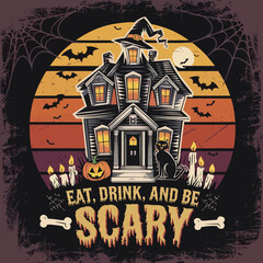2d vector illustration Halloween t shirt icon design items ghost character Candles in carved pumpkin