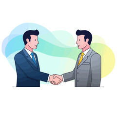 Fototapeta premium Professional businessmen sealing a deal with a firm handshake, symbolizing successful partnership, collaboration, and mutual agreement in a corporate environment
