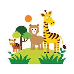Cartoon Safari Frame with Giraffes Zebras and Lions