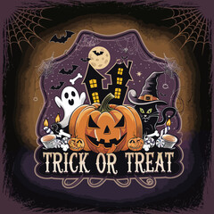 2d vector illustration Halloween t shirt icon design items ghost character Candles in carved pumpkin