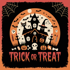 2d vector illustration Halloween t shirt icon design items ghost character Candles in carved pumpkin