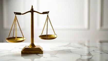 Golden Scales of Justice on Marble Table