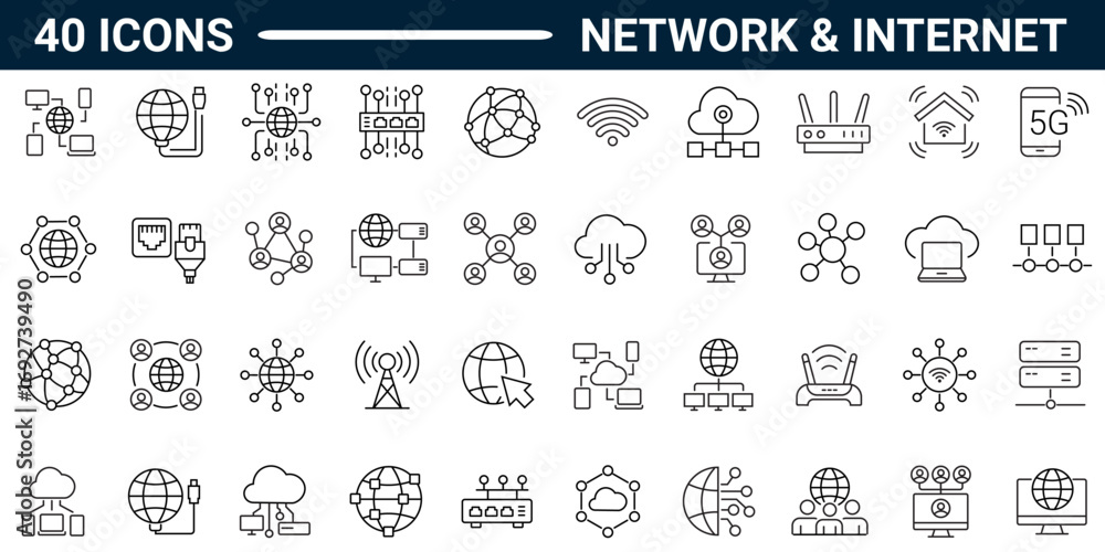 Poster a collection of network, internet icons with editable stroke styles. icons for web and mobile applic