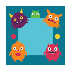 Fototapeta premium Frame of Cute Cartoon Monsters Fun Kids Illustration