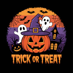 2d vector illustration Halloween t shirt icon design items ghost character Candles in carved pumpkin