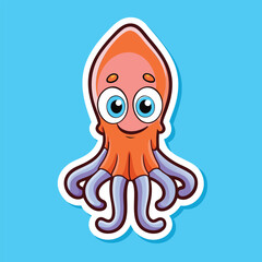 Fototapeta premium Cute cartoon squid sticker design