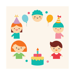 Kids Birthday Celebration Frame with Cake and Balloons