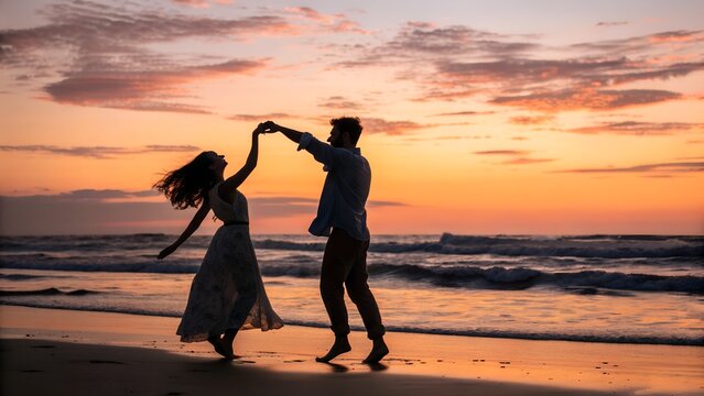 silhouette of a woman on the beach at sunset