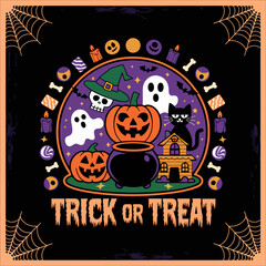 2d vector illustration Halloween t shirt icon design items ghost character Candles in carved pumpkin