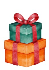 Christmas Set – watercolor holiday illustration. Festive collection with Christmas tree, presents, candy cane, cookies, stocking, bird, snowflake and cozy winter accessories.