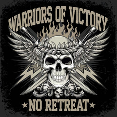 Vector Bold skull illustrations with crossed swords, wings, shields, and flaming elements. Gothic and warrior-inspired vector art featuring chains, bones, and dramatic . Perfect for t-shirt prints,