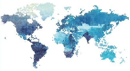 World map, pixelated, shaded