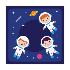 Fototapeta premium Kids Astronauts Exploring Space Adventure Frame