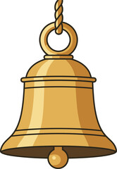 A shiny brass bell hanging from a rope, a spiritual icon used for traditional religious worship and cultural events.