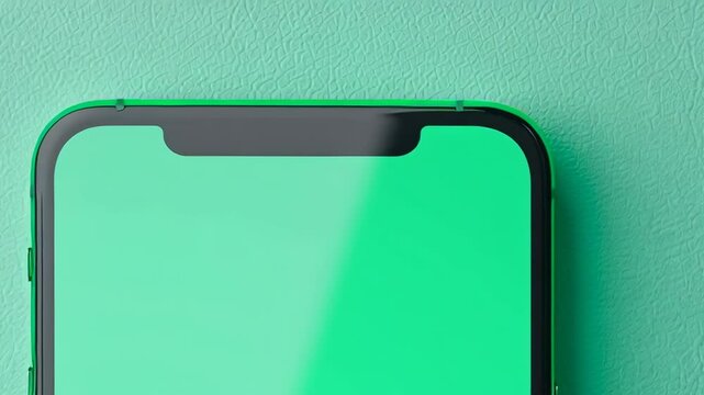 A smartphone displayed on a mint green background.